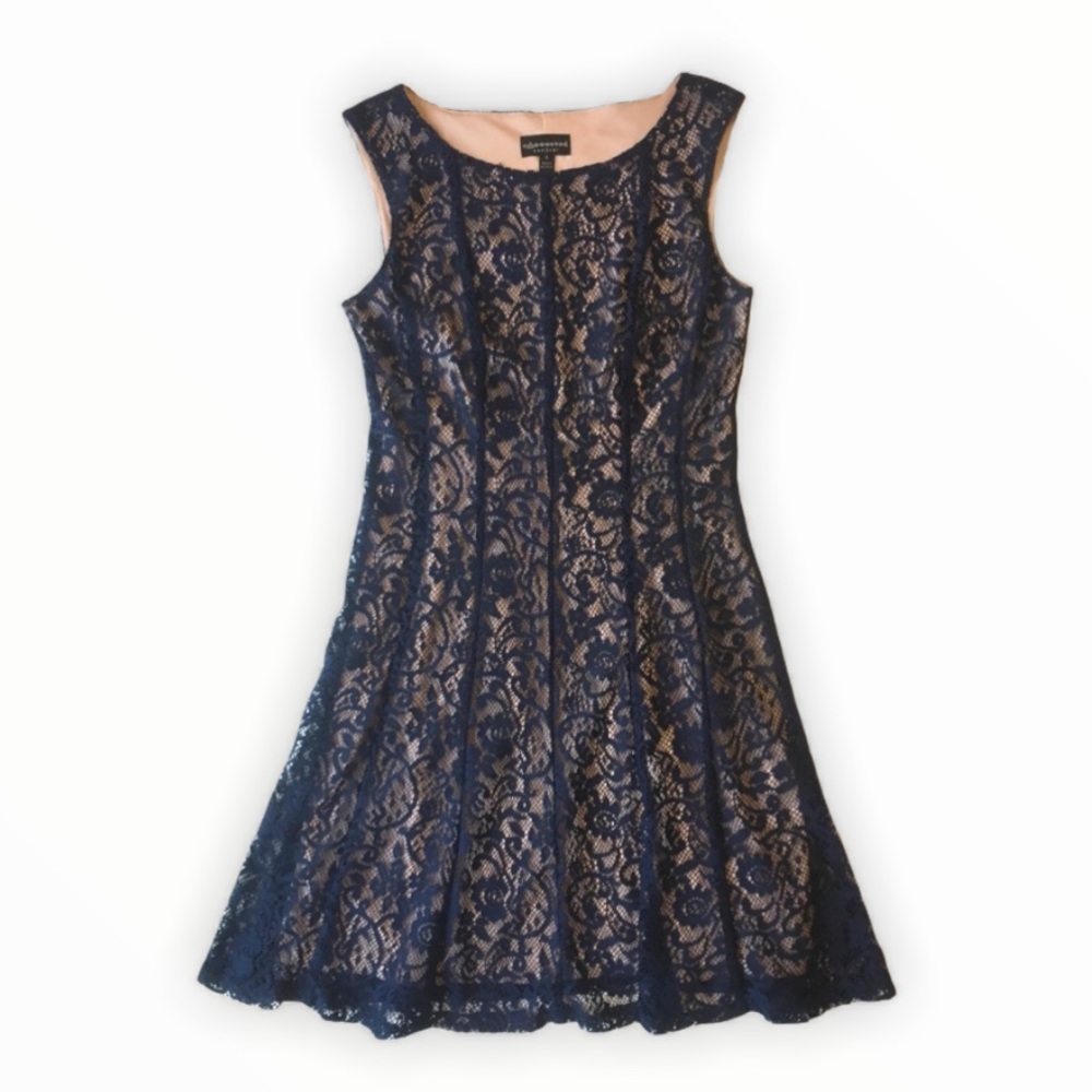 Navy lace dress with nude lining